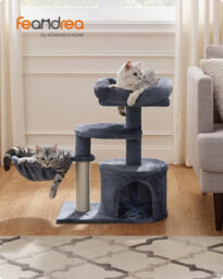 Feandrea Cat Tree, Small Cat Tower, Kitten Scratching Post, Smoky Grey - thumbnail 1
