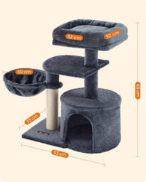 Feandrea Cat Tree, Small Cat Tower, Kitten Scratching Post, Smoky Grey - thumbnail 7