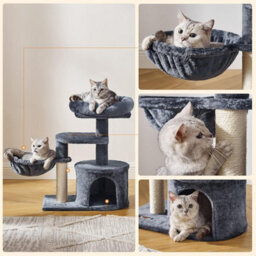 Feandrea Cat Tree, Small Cat Tower, Kitten Scratching Post, Smoky Grey - thumbnail 6