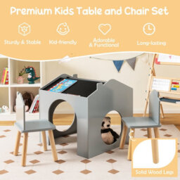 Costway Kids Table And Chair Set Children Wooden Children Activity Desk W/ Chalkboards - thumbnail 7