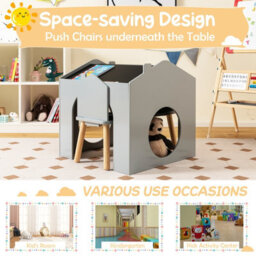 Costway Kids Table And Chair Set Children Wooden Children Activity Desk W/ Chalkboards - thumbnail 6