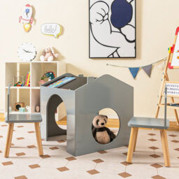 Costway Kids Table And Chair Set Children Wooden Children Activity Desk W/ Chalkboards - thumbnail 1