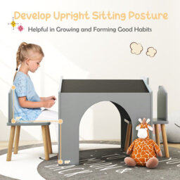 Costway Kids Table And Chair Set Children Wooden Children Activity Desk W/ Chalkboards - thumbnail 5