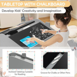 Costway Kids Table And Chair Set Children Wooden Children Activity Desk W/ Chalkboards - thumbnail 4