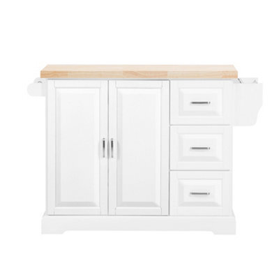 Sobuy Kitchen Trolley With 3 Drawers 2 Doors With Wheels 51.2X27.9X35.8 Inch Load Capacity 94 Kg Fkw41-Ii-Nw - White - image 1
