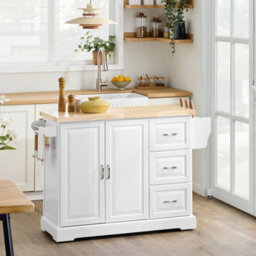 Sobuy Kitchen Trolley With 3 Drawers 2 Doors With Wheels 51.2X27.9X35.8 Inch Load Capacity 94 Kg Fkw41-Ii-Nw - White - thumbnail 2