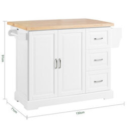 Sobuy Kitchen Trolley With 3 Drawers 2 Doors With Wheels 51.2X27.9X35.8 Inch Load Capacity 94 Kg Fkw41-Ii-Nw - White - thumbnail 3