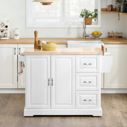 Sobuy Kitchen Trolley With 3 Drawers 2 Doors With Wheels 51.2X27.9X35.8 Inch Load Capacity 94 Kg Fkw41-Ii-Nw - White - thumbnail 6
