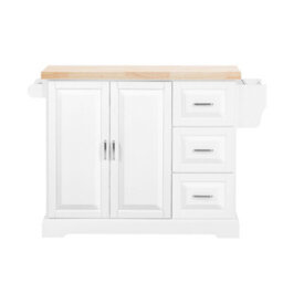 Kitchen Island With  Extendable Worktop &doors On Wheels White Kitchen Storage Trolley, Sobuy Fkw41-Ii-Nw