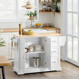 Sobuy Kitchen Trolley With 3 Drawers 2 Doors With Wheels 51.2X27.9X35.8 Inch Load Capacity 94 Kg Fkw41-Ii-Nw - White - thumbnail 4