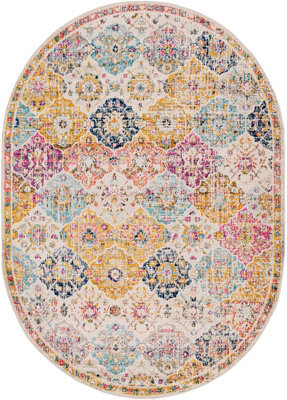 Livabliss Oval Harput-Vintage Orange Blue Beige Grey Traditional Boho Living Dining Bedroom Rug 200 X 275 Cm Easy Care, Non Shedding - image 1