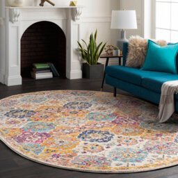 Livabliss Oval Harput-Vintage Orange Blue Beige Grey Traditional Boho Living Dining Bedroom Rug 200 X 275 Cm Easy Care, Non Shedding - thumbnail 2