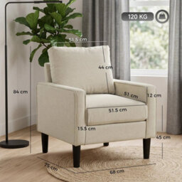 Removable Pillow Linen Accent Chair, Cream - thumbnail 2