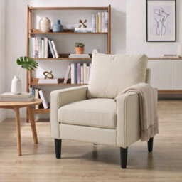 Removable Pillow Linen Accent Chair, Cream - thumbnail 6