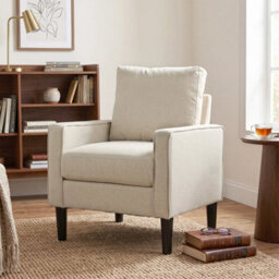Removable Pillow Linen Accent Chair, Cream - thumbnail 4