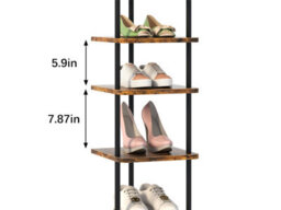 Huhote Stylish 7 Tier Shoe Rack Narrow Metal Organizer For Small Spaces Wood Color Shoe Stand Shoe Shelf Entryway Front Door - thumbnail 6
