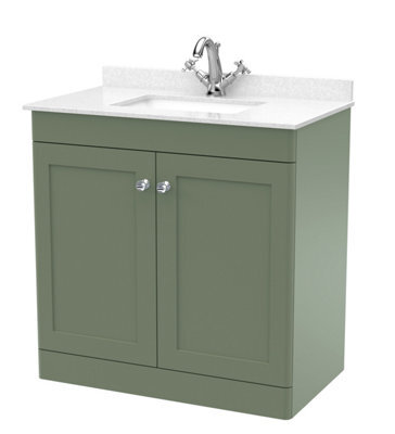 Balterley Swynnerton Traditional 2 Door Floor Standing Vanity Unit With Marble Basin, Satin Green, 800mm - image 1