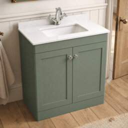 Balterley Swynnerton Traditional 2 Door Floor Standing Vanity Unit With Marble Basin, Satin Green, 800mm - thumbnail 3