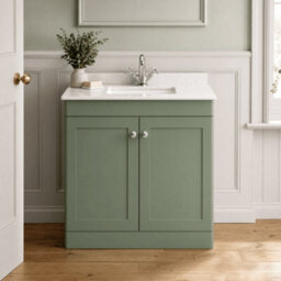 Balterley Swynnerton Traditional 2 Door Floor Standing Vanity Unit With Marble Basin, Satin Green, 800mm - thumbnail 2