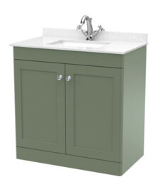 Balterley Swynnerton Traditional 2 Door Floor Standing Vanity Unit With Marble Basin, Satin Green, 800mm