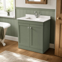 Balterley Swynnerton Traditional 2 Door Floor Standing Vanity Unit With Marble Basin, Satin Green, 800mm - thumbnail 4