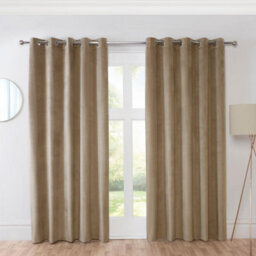 "Sundour Casa Blackout Ready Made Solid Colour Eyelet Velvet Curtains Mocha 66X90""" - thumbnail 1