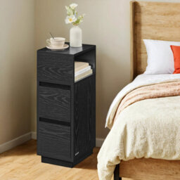 LEDREM Narrow Side Table, Slim End Table With 2 Drawers, 1 Open Compartment, For Living Room, Bedroom, Black - thumbnail 3
