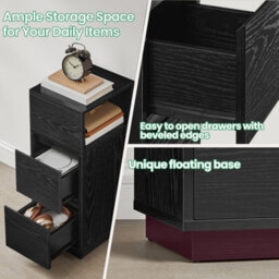 LEDREM Narrow Side Table, Slim End Table With 2 Drawers, 1 Open Compartment, For Living Room, Bedroom, Black - thumbnail 5