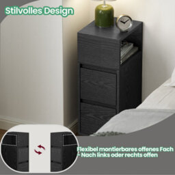 LEDREM Narrow Side Table, Slim End Table With 2 Drawers, 1 Open Compartment, For Living Room, Bedroom, Black - thumbnail 4