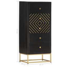 Berkfield Drawer Cabinet Black And Gold 45X30X105 Cm Solid Mango Wood - thumbnail 7