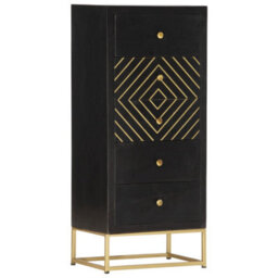 Berkfield Drawer Cabinet Black And Gold 45X30X105 Cm Solid Mango Wood - thumbnail 9