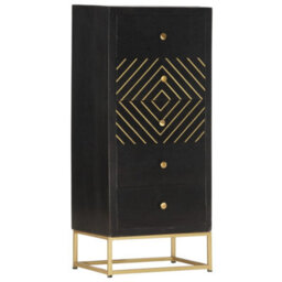Berkfield Drawer Cabinet Black And Gold 45X30X105 Cm Solid Mango Wood - thumbnail 8