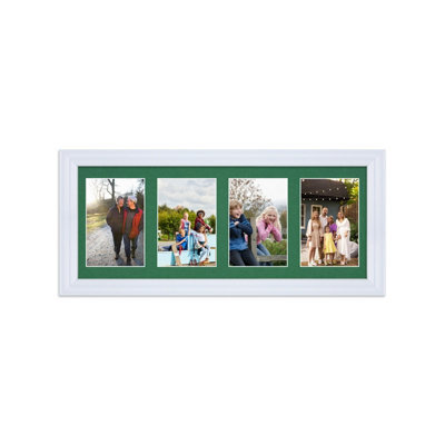 AK Frames 50X20Cm White Classic Multi Photo Frame With Emerald Mount - Holds 4 Apertures (4X) 6X4 Photos - image 1