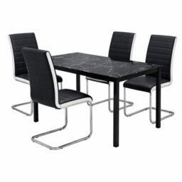 Kosy Koala Black Marble Effect Dining Table With 4 Black Faux Leather Chairs Kitchen Furniture - thumbnail 2