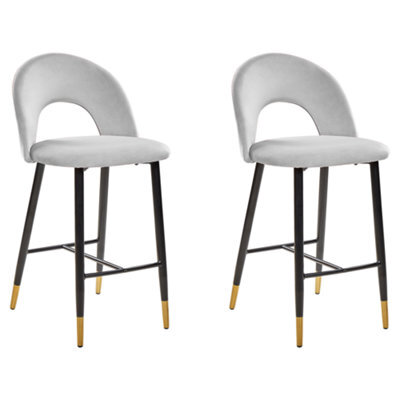 Beliani Set Of 2 Bar Chairs Falton Velvet Grey - image 1