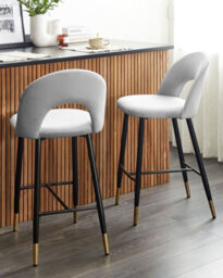 Beliani Set Of 2 Bar Chairs Falton Velvet Grey - thumbnail 2
