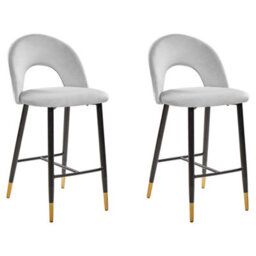 Beliani Set Of 2 Bar Chairs Falton Velvet Grey - thumbnail 1