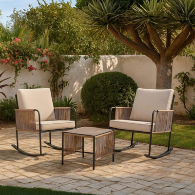Teamson Home Outdoor Garden Table And Rocking Chair Furniture Set, Beige - image 1