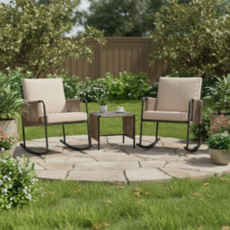 Teamson Home Outdoor Garden Table And Rocking Chair Furniture Set, Beige - thumbnail 3