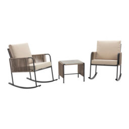 Teamson Home Outdoor Garden Table And Rocking Chair Furniture Set, Beige - thumbnail 2