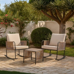 Teamson Home Outdoor Garden Table And Rocking Chair Furniture Set, Beige - thumbnail 1