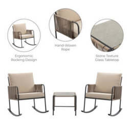 Teamson Home Outdoor Garden Table And Rocking Chair Furniture Set, Beige - thumbnail 8