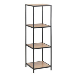 Furniture To Go Seaford Narrow Black Metal Bookcase With 3 Oak Shelves - thumbnail 1