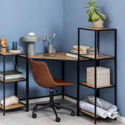 Furniture To Go Seaford Narrow Black Metal Bookcase With 3 Oak Shelves - thumbnail 4