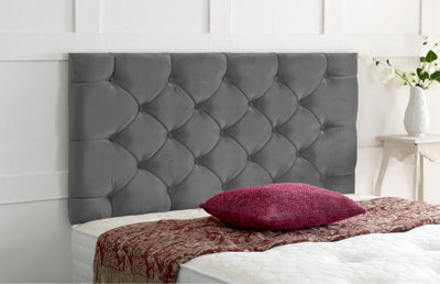 "Adore Designs Chesterfield Plush Velvet 4Ft6 Double 24"" Headboard -  Grey"