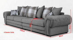 Verona 4 Seater Sofa Grey Velour Fabric Chesterfield Style Scatter Cushions - thumbnail 3