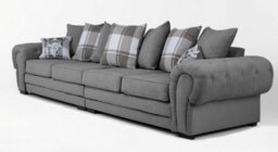 Verona 4 Seater Sofa Grey Velour Fabric Chesterfield Style Scatter Cushions - thumbnail 1