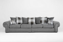 Verona 4 Seater Sofa Grey Velour Fabric Chesterfield Style Scatter Cushions - thumbnail 4