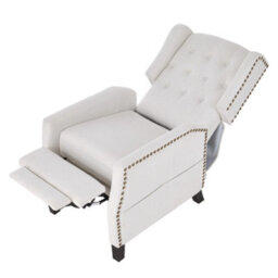 Living And Home White Fabric Upholstered Sofa Pushback Reclining Chair Armchair With Footstool - thumbnail 2