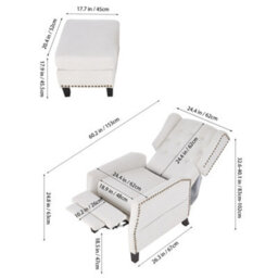 Living And Home White Fabric Upholstered Sofa Pushback Reclining Chair Armchair With Footstool - thumbnail 3